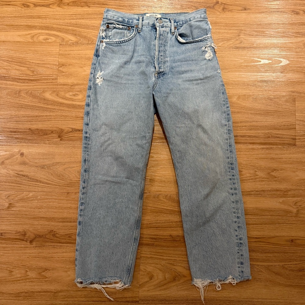 Agolde 90s Pinch Waist Distressed Light Blue Jeans